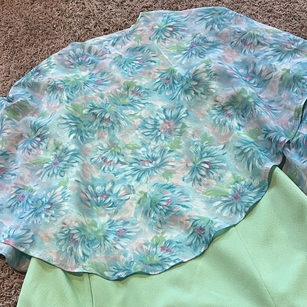 Vintage Mint Green Maxi Dress with Sheer Floral Capelet Set Sleeveless A-Line